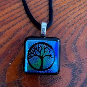Tree of Life Pendant Necklace, Dichroic Glass